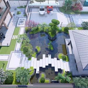 新中式风格庭院花园设计效果图